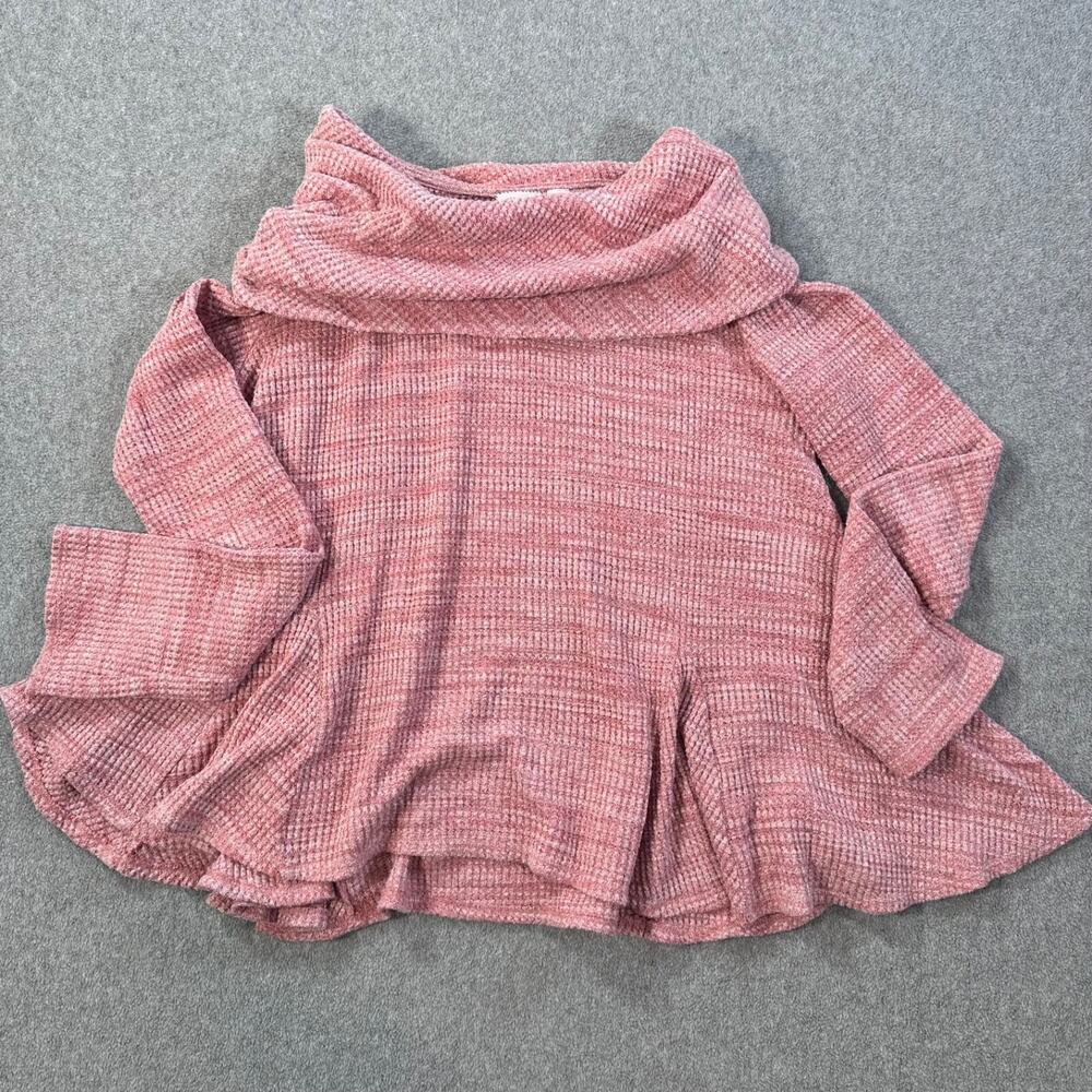 Anthropologie Postmark Cowl Neck Sweater Women's Medium Pink Waffle Knit Flowy